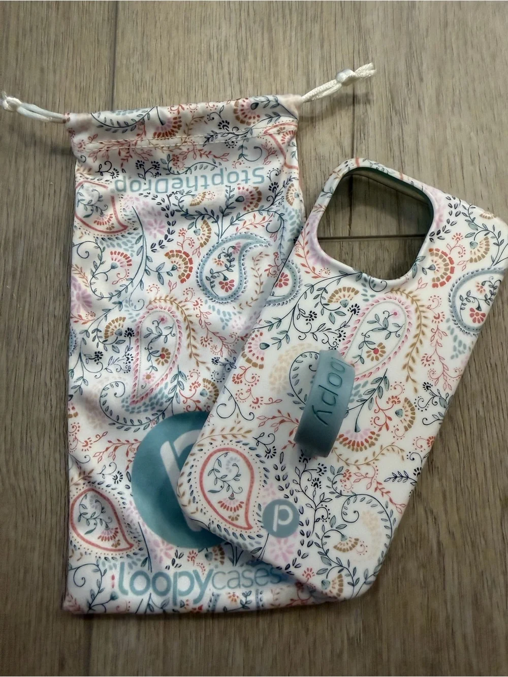 Loopy Case Cream Painted Paisley iPhone Case with Blue Grip